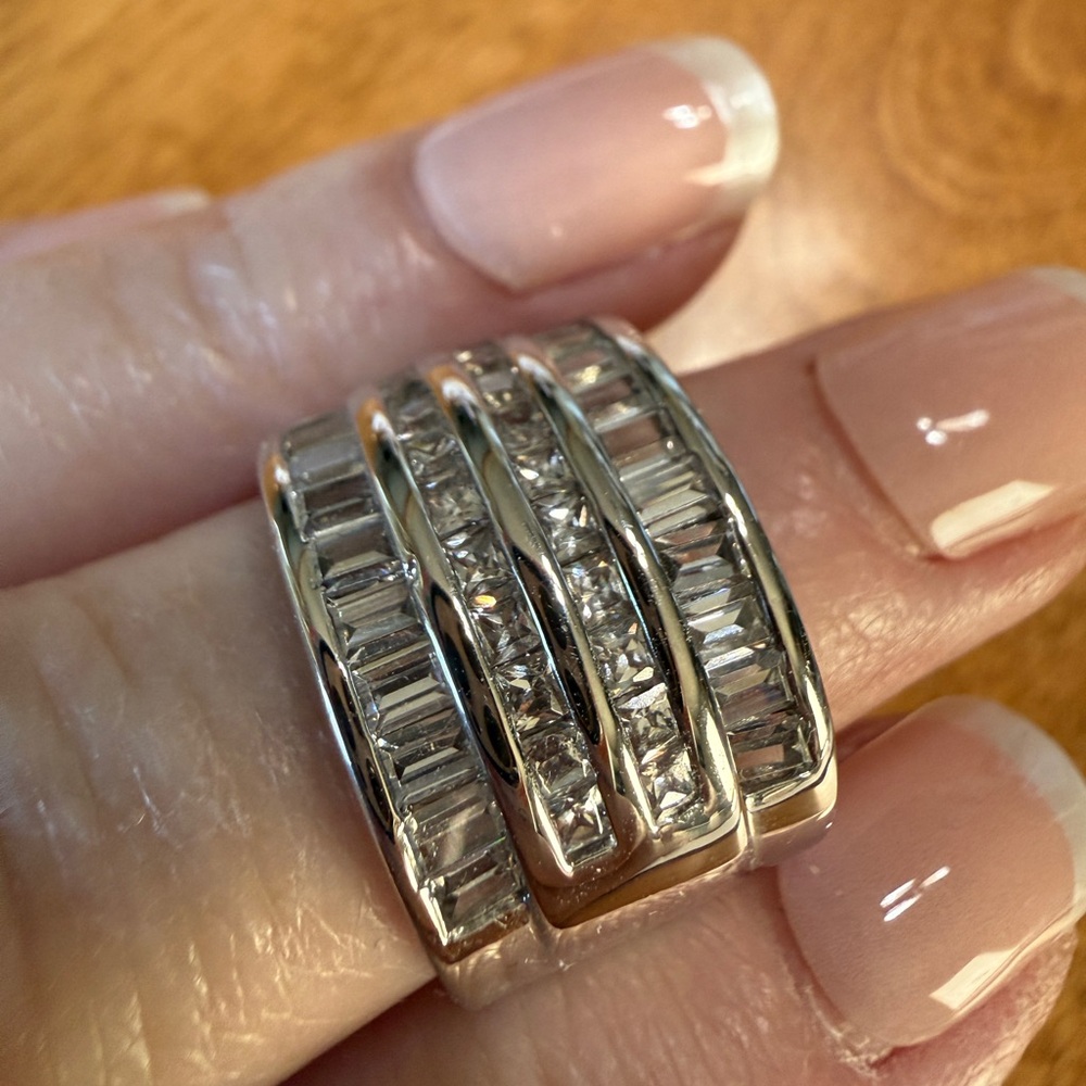 Premier Designs Silver-Tone Multi-Row Crystal Statement Ring